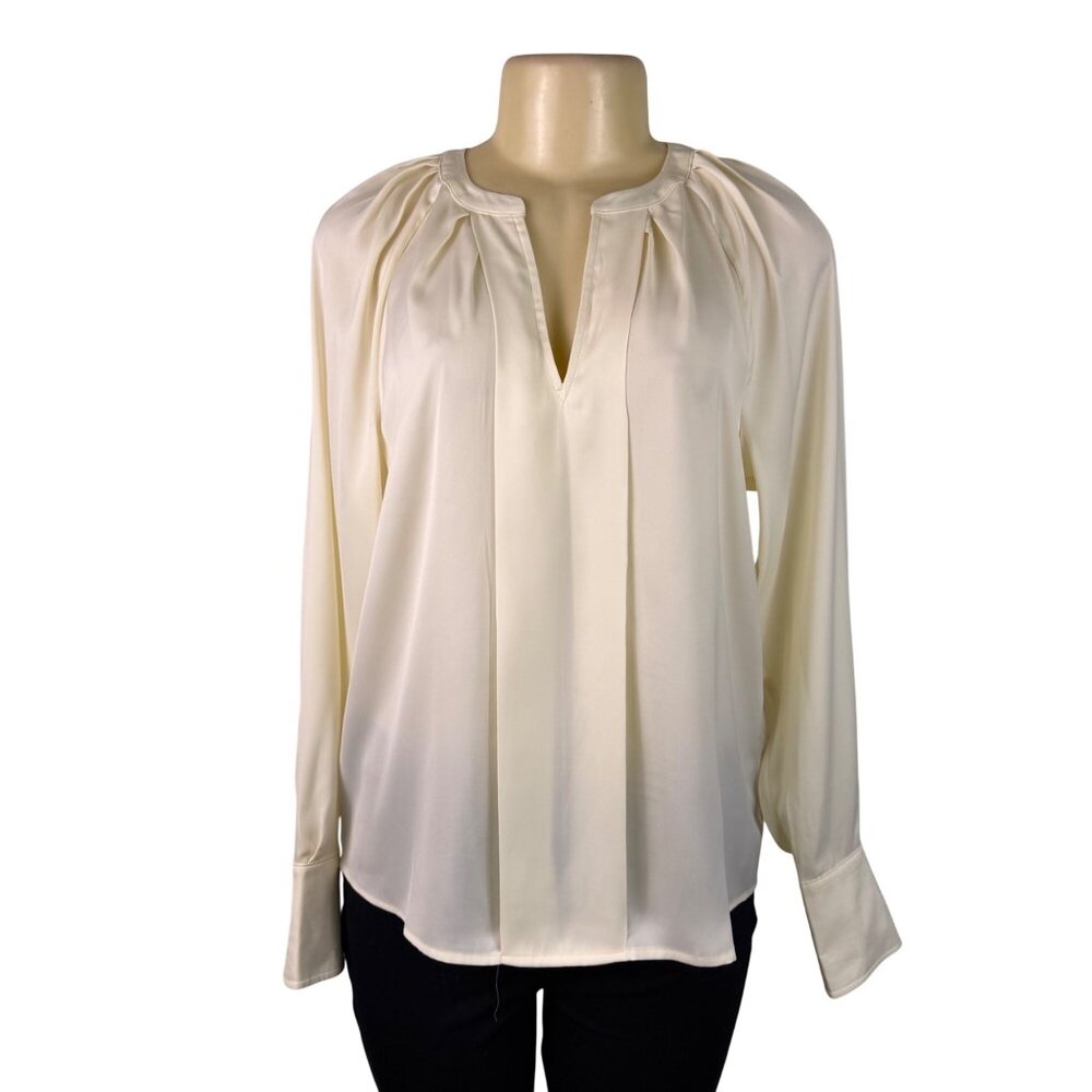 Michael Kors Womens Bone Pleated Long Sleeve Blouse Elegant Chic Sz M
